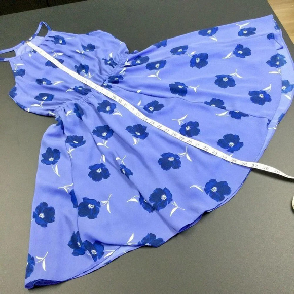 Banana Republic Womens Small Halter Style Dress Blue Floral Elastic Waist Flowy - Picture 7 of 9